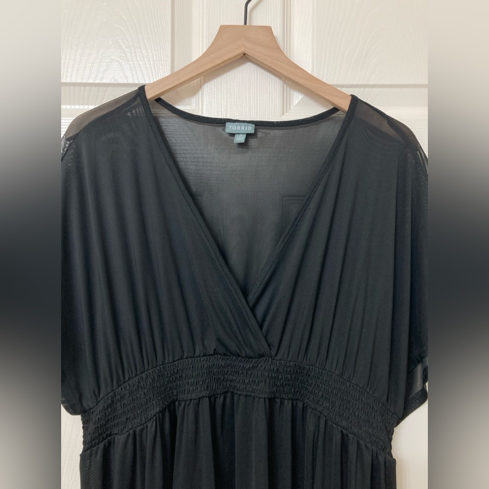 Torrid Women’s Sheer Black Mesh Smocked Waist Swimsuit Coverup Mini Sun Dress 3X - Picture 3 of 9